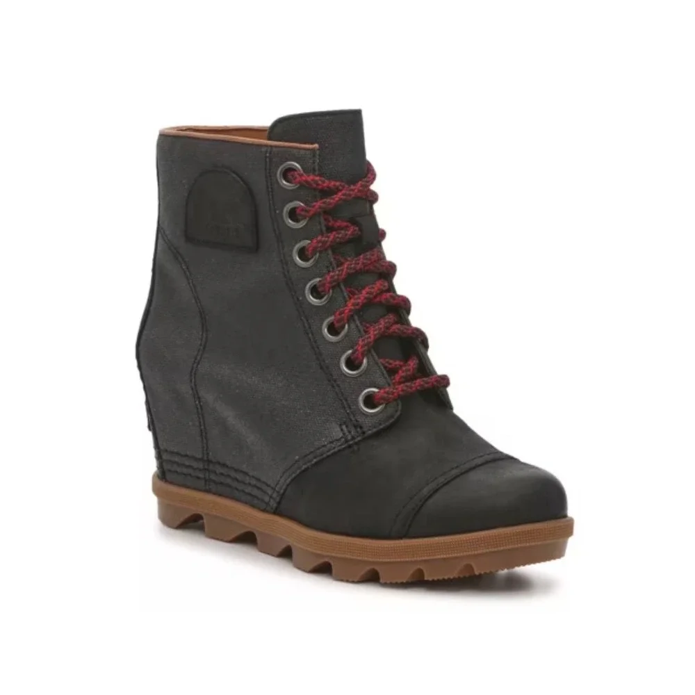 Sorel PDX Wedge Boots Women 6.5 Black Excellent LaceUp Canvas Leather Waterproof